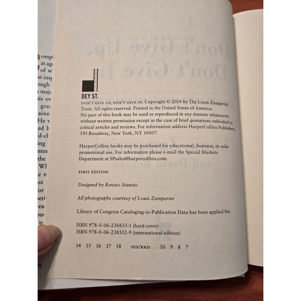 Don't Give Up Don't Give In Louis Zamperini David Rensin Hardcover 1st Edition - Picture 4 of 4